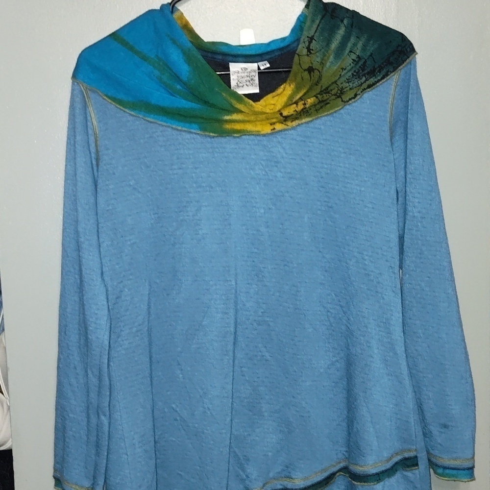 Parsley & Sage blue cowl cotton gorgeous long-sleeve shirt medium